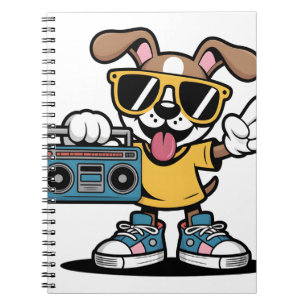 Carnet Chien rétro hip hop : Chiot de dessin animé cool 