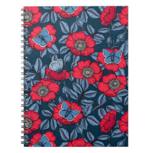 Carnet Chien rose et papillons en bleu et rouge