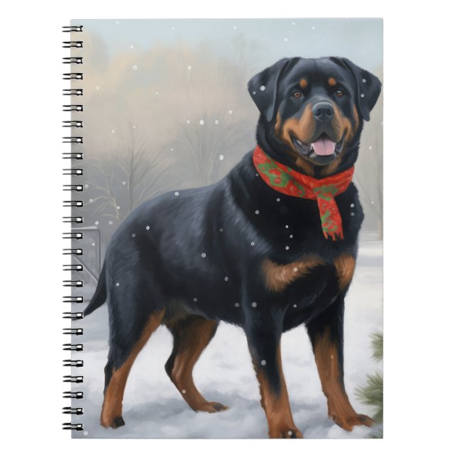 Carnet Chien Rottweiler dans la neige de Noël (Devant)