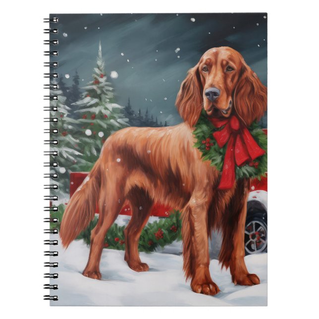 Carnet Chien rouge irlandais à la neige Noël (Devant)