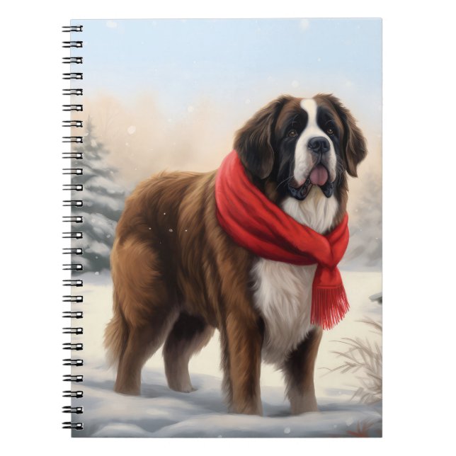 Carnet Chien Saint-Bernard dans la neige de Noël  (Devant)