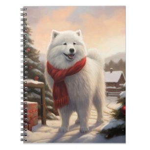 Carnet Chien Samoyé à Noël de neige