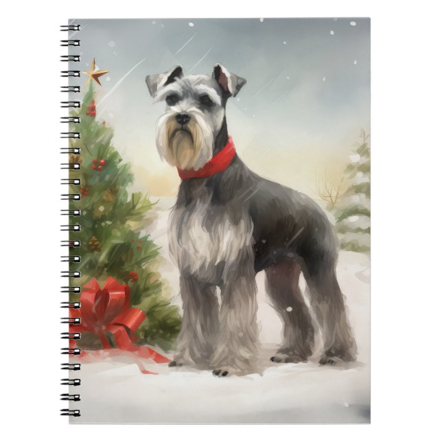 Carnet Chien Schnauzer dans la neige de Noël (Devant)