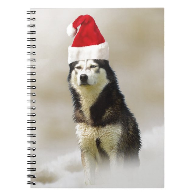 Carnet Chien sibérien Husky avec chapeau de Santa Hat en  (Devant)