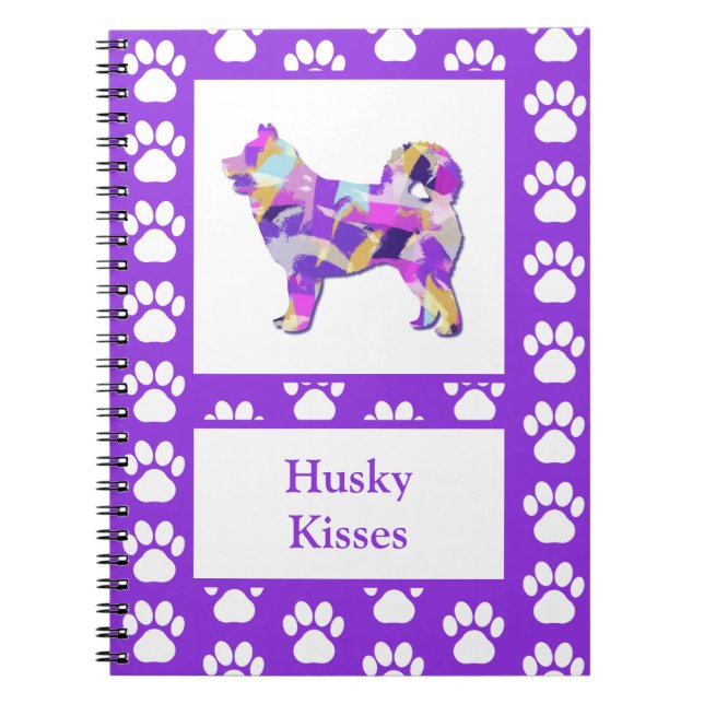 Carnet Chien sibérien Husky Silhouette Paw Purple PY&B (Devant)