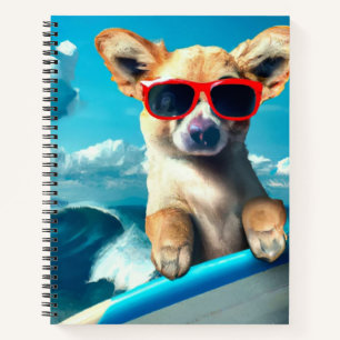 Carnet Chien sur le Surboard portant des lunettes de sole