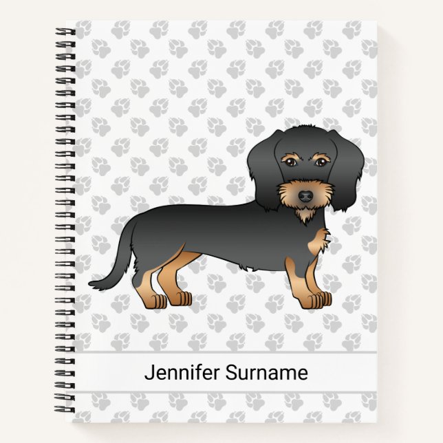Carnet Chien teckel à poil dur noir et feu avec texte (Devant)