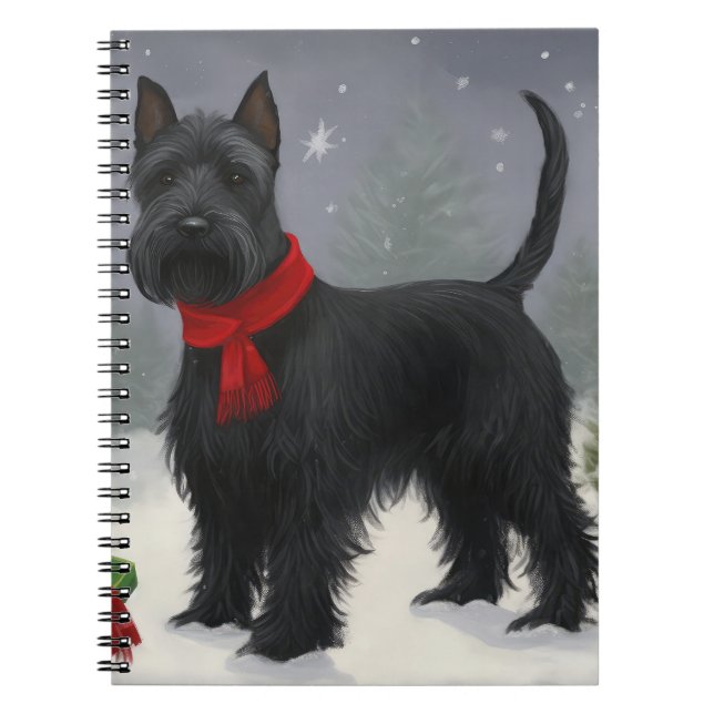 Carnet Chien Terrier Écossais dans la neige de Noël (Devant)