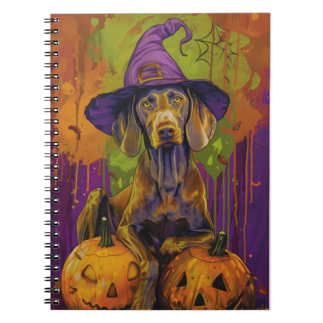 Carnet Chien Weimaraner effrayant Halloween Sorcière et C (Devant)