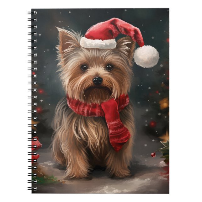 Carnet Chien Yorkshire Terrier dans la neige de Noël (Devant)