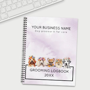 Carnet Chiens adorables avec couronne de fleurs, aquarell