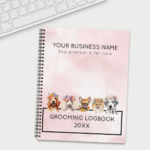 Carnet Chiens adorables avec couronne de fleurs, aquarell