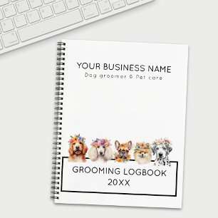 Carnet Chiens adorables avec couronne de fleurs, aquarell