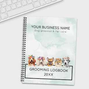 Carnet Chiens adorables avec couronne de fleurs, vert aqu