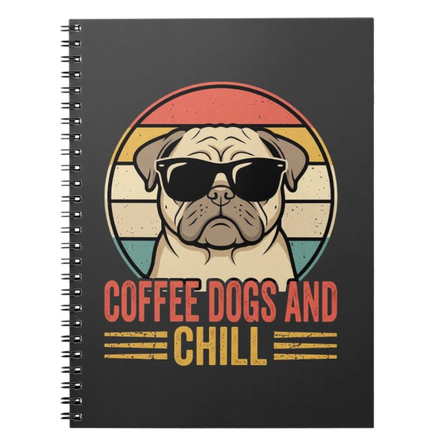 Carnet Chiens de café et Pug Rétro Chill (Devant)