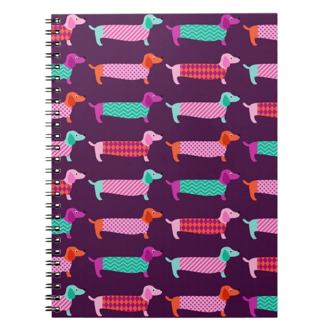 Carnet Chiens de Dachshund : Motif mignon sans couture. (Devant)