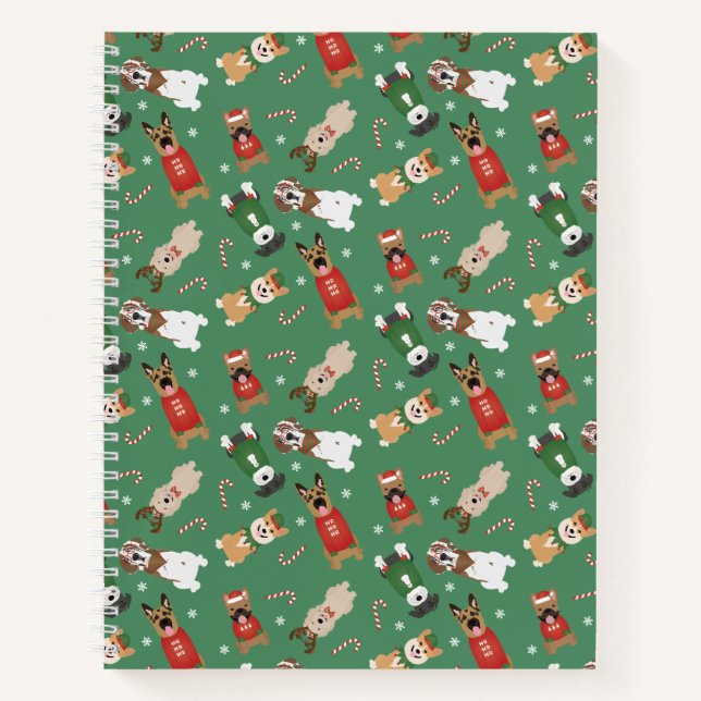 Carnet Chiens de Noël Motif Rouge Vert (Devant)