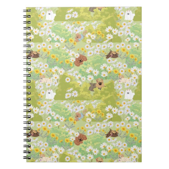 Carnet Chiens mignons avec motif sans couture de fleurs d (Devant)
