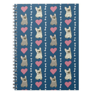 Carnet Chiens mignons, Frenchie, cœurs et os