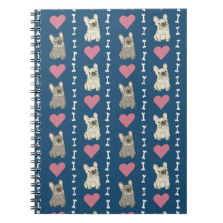 Carnet Chiens mignons, Frenchie, cœurs et os