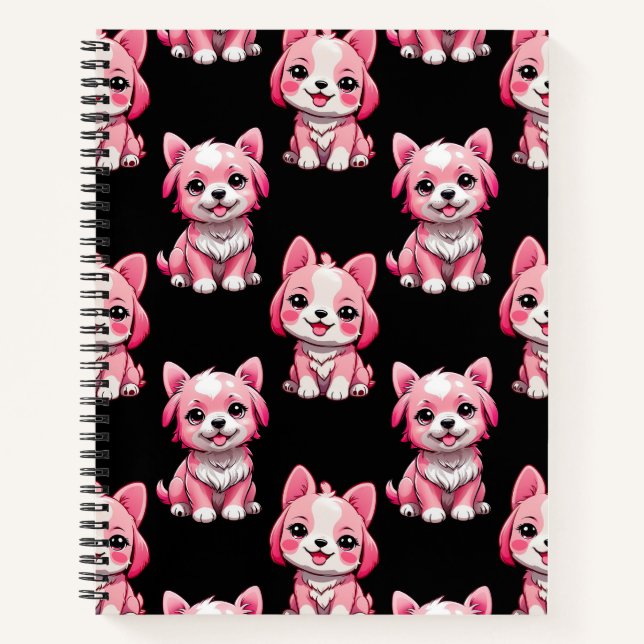 Carnet Chiens roses mignons - Noir  (Devant)