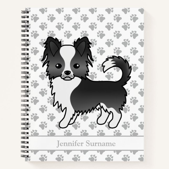 Carnet Chihuahua à long manteau noir et blanc & Texte (Devant)