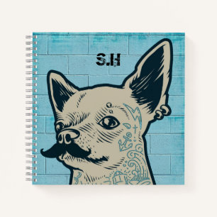 Carnet Chihuahua à moustache Monogramme Graffiti
