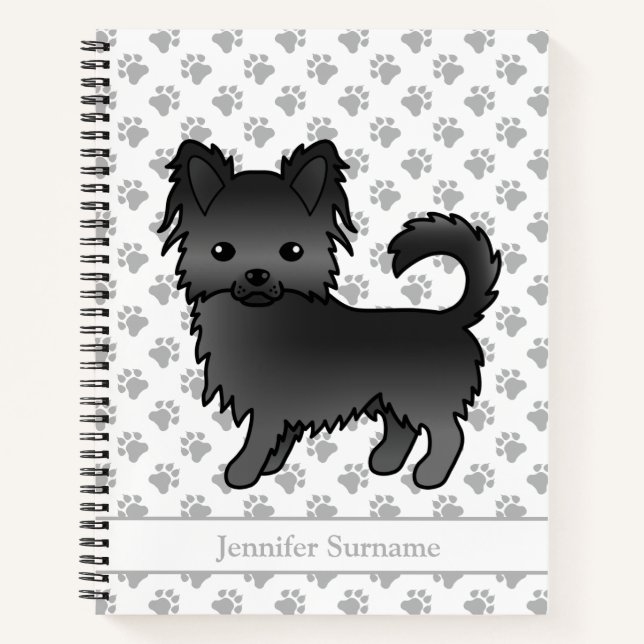 Carnet Chihuahua à robe longue noire et texte personnalis (Devant)