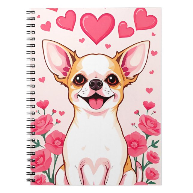 Carnet Chihuahua Adorable Avec des Cœurs Roses (Devant)