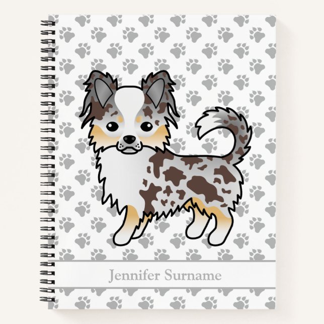Carnet Chihuahua Chien au Long Poil Merle Chocolat & Text (Devant)