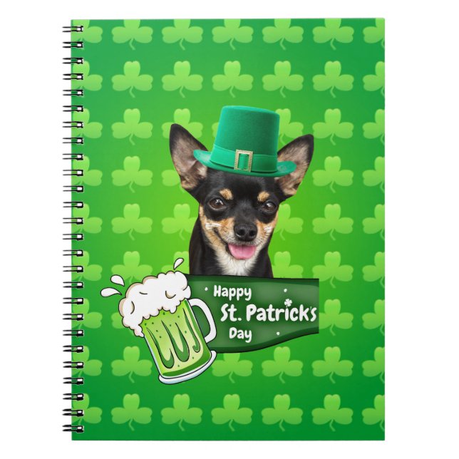 Carnet Chihuahua Chien Chiot Chiot St. Patrick's Day Clov (Devant)