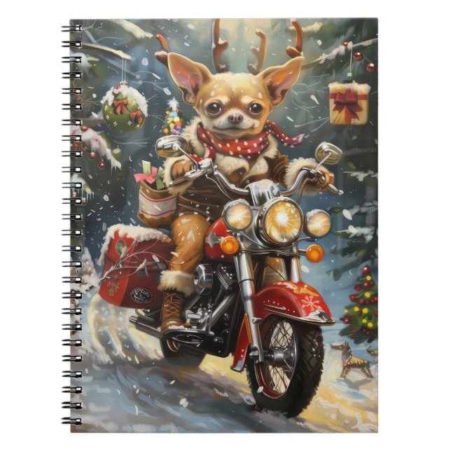 Carnet Chihuahua Chien équitation moto Noël (Devant)