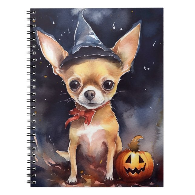 Carnet Chihuahua d'Halloween avec la peur Citrouille (Devant)