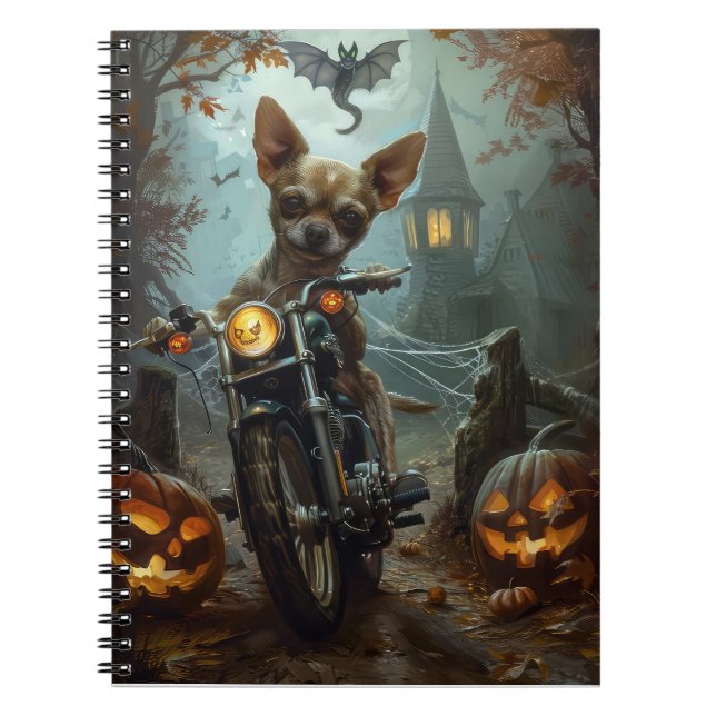 Carnet Chihuahua équitation moto Halloween effrayant (Devant)