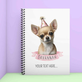 Carnet Chihuahua mignon avec le nom rose pour l'écriture