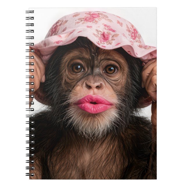 Carnet Chimpanzé portant du rouge à lèvres rose (Devant)