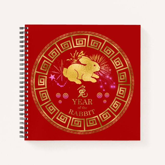 Carnet Chinois Zodiac Rabbit Rouge/Or ID542 (Devant)