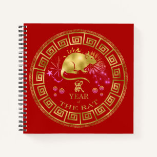 Carnet Chinois Zodiac Rat Rouge/Or ID542
