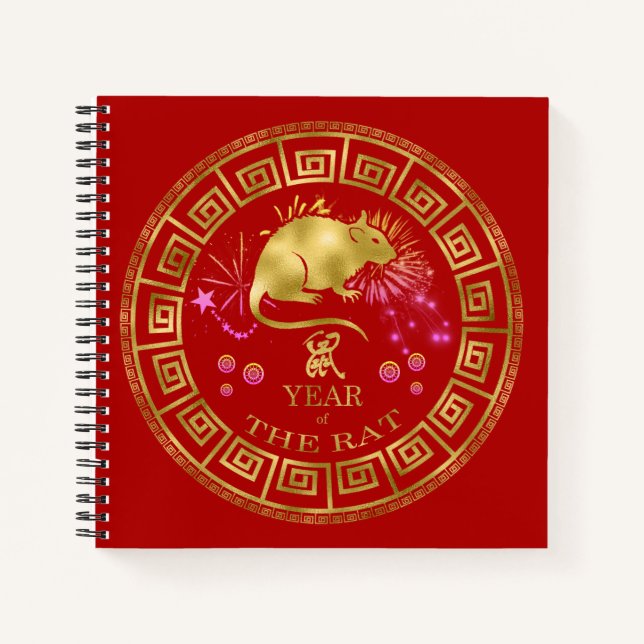 Carnet Chinois Zodiac Rat Rouge/Or ID542 (Devant)