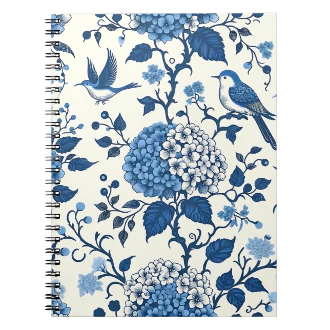 Carnet Chinoiserie Chic, Hydrangeas et Bluebirds (Devant)