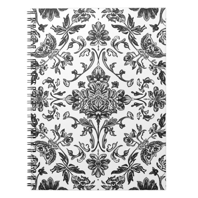 Carnet Chinoiserie florale aquarelle noir et blanc (Devant)
