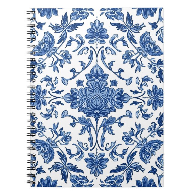 Carnet Chinoiserie florale bleue aquarelle blanche (Devant)