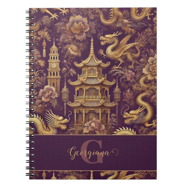 Carnet Chinoiserie Victorienne Personalisée Purple & Gold (Devant)