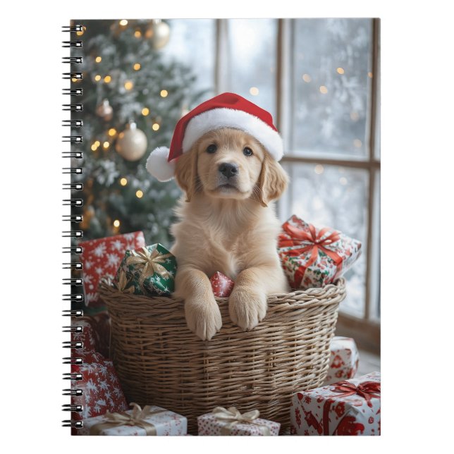 Carnet Chiot adorable avec chapeau de Père Noël dans le p (Devant)