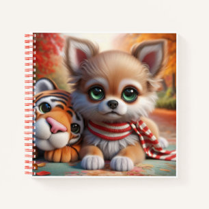 Carnet Chiot avec écharpe et tigre en peluche, par Natash