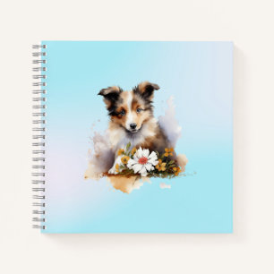 Carnet Chiot de berger des Shetland animal aquarelle fleu