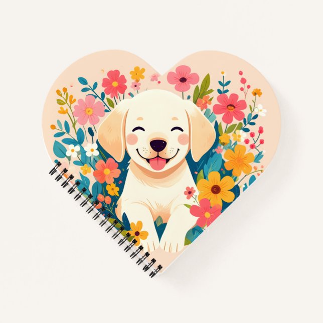 Carnet chiot labrador jaune au milieu des fleurs (Devant)