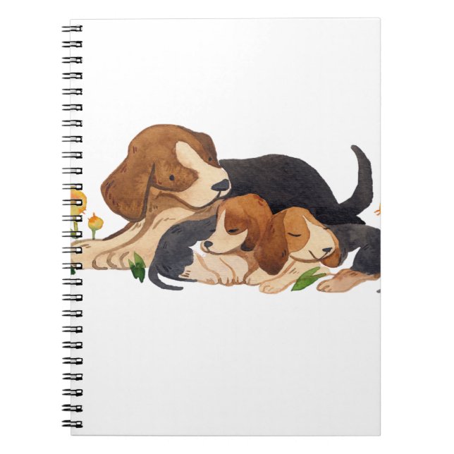 Carnet Chiots Beagle et papillon à l'aquarelle en spirale (Devant)