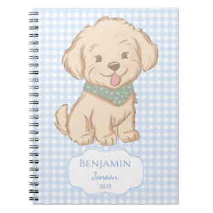 Carnet Chiots Maltais yorkshire à carreaux bleus personna