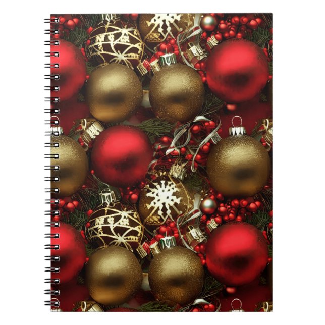 Carnet Chocolat Brown et ornements de Noël rouge rubis (Devant)